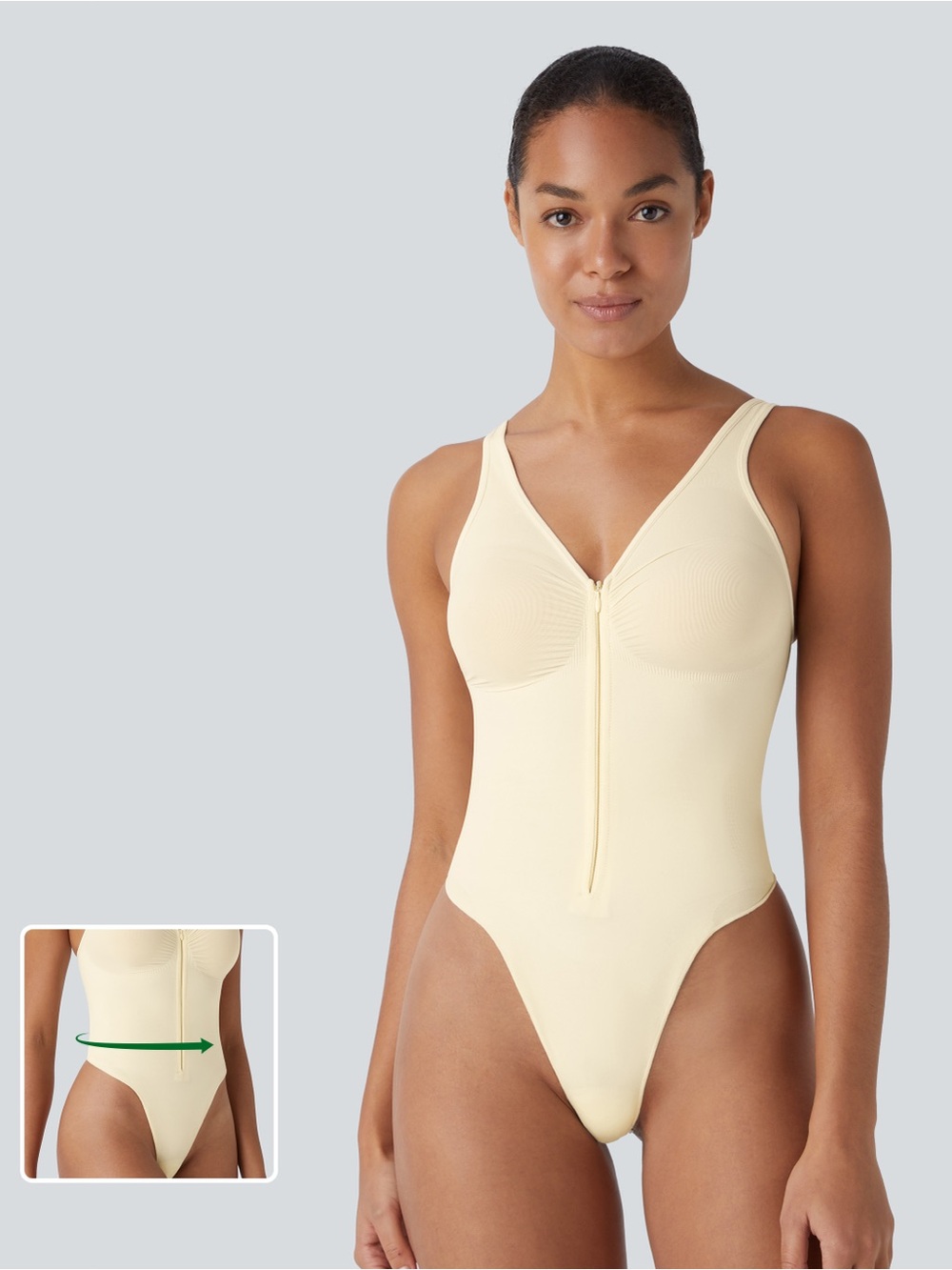 HALARA Cream Seamless Flow Zipper Tummy Control Lounge Shapewear One-Piece Lg
